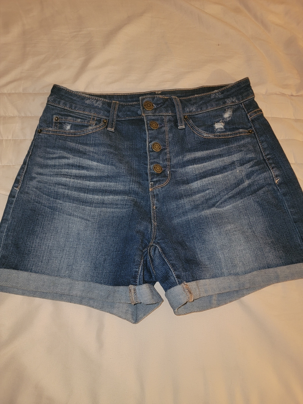 Time and Tru High-Waist Dark Blue Button-Front Denim Shorts
